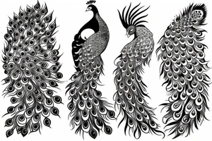 Simple peacock with open wings full body tattoo idea