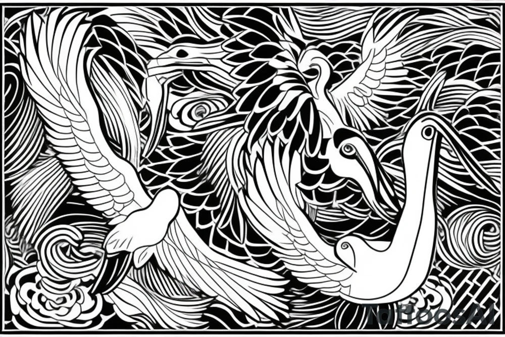 Simple pelican with open wings full body tattoo idea
