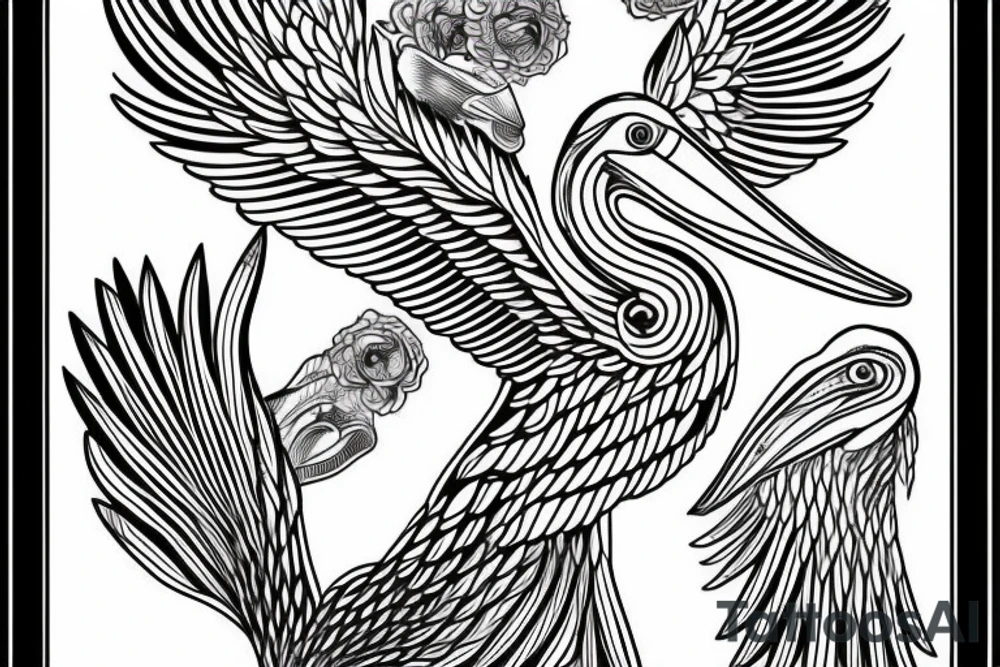Simple pelican with open wings full body tattoo idea