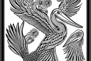 Simple pelican with open wings full body tattoo idea