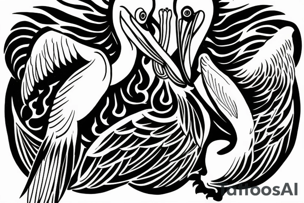 Simple pelican with open wings full body bleeding tattoo idea