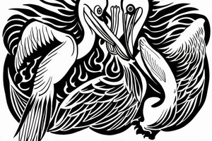 Simple pelican with open wings full body bleeding tattoo idea
