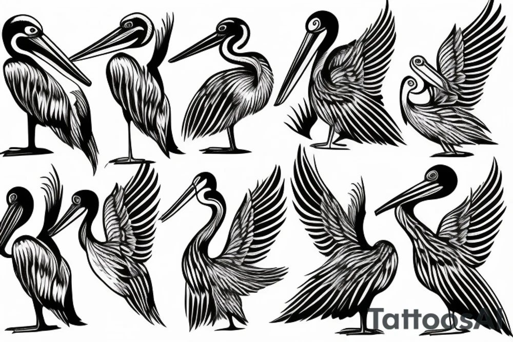 Simple pelican with open wings full body bleeding tattoo idea