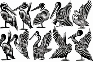 Simple pelican with open wings full body bleeding tattoo idea