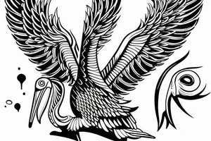 Simple pelican with open wings full body bleeding bitting itself tattoo idea