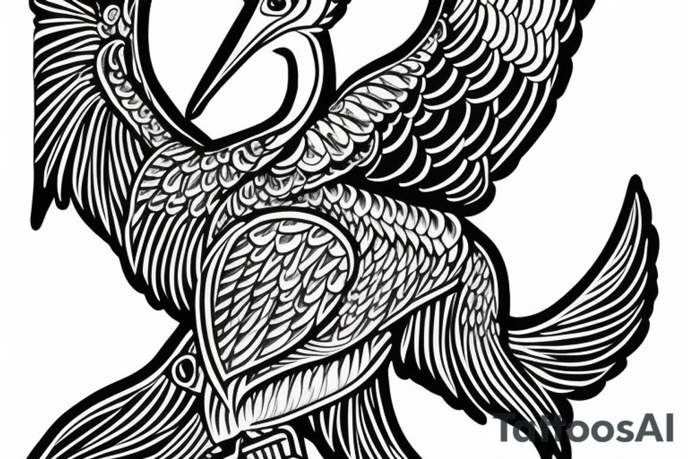 Simple pelican with open wings full body bleeding bitting itself tattoo idea