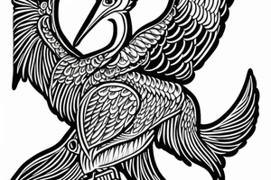 Simple pelican with open wings full body bleeding bitting itself tattoo idea
