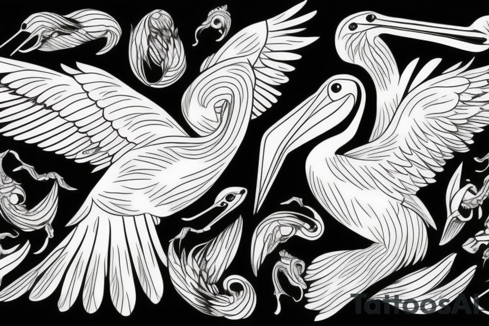 Simple pelican with open wings full body bleeding tattoo idea