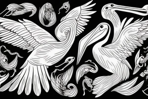 Simple pelican with open wings full body bleeding tattoo idea