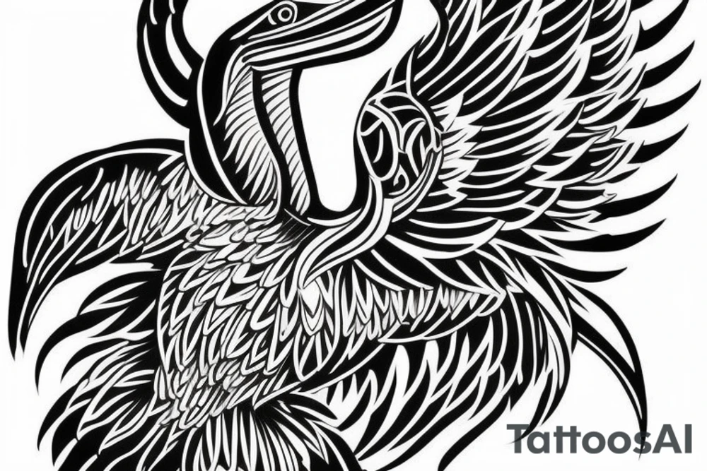 Simple pelican with open wings full body bleeding tattoo idea