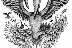 Simple pelican with open wings full body bleeding tattoo idea