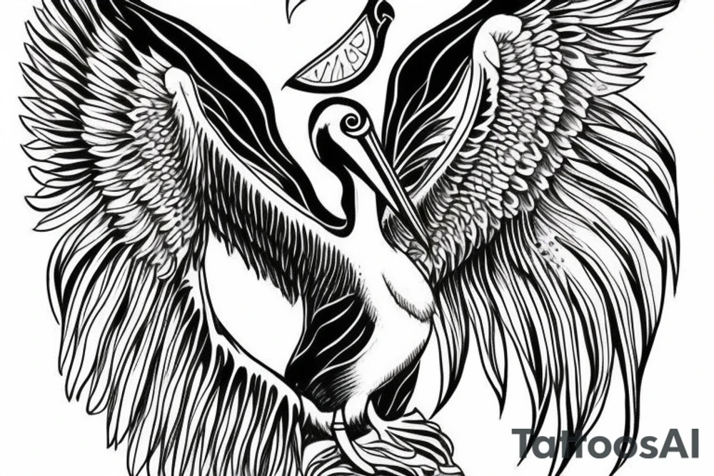 Simple pelican with open wings full body bleeding tattoo idea