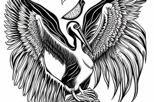 Simple pelican with open wings full body bleeding tattoo idea