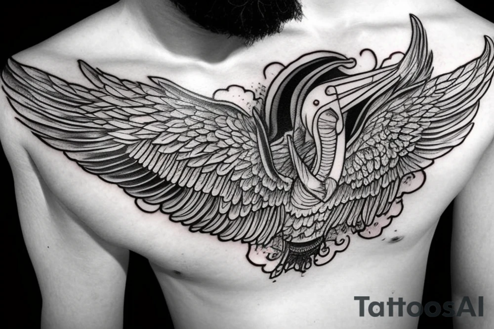 Simple pelican with open wings full bleeding blood tattoo idea