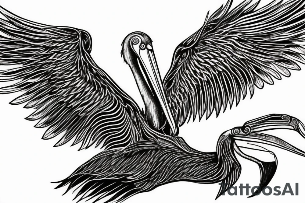 Simple pelican with open wings full bleeding blood tattoo idea