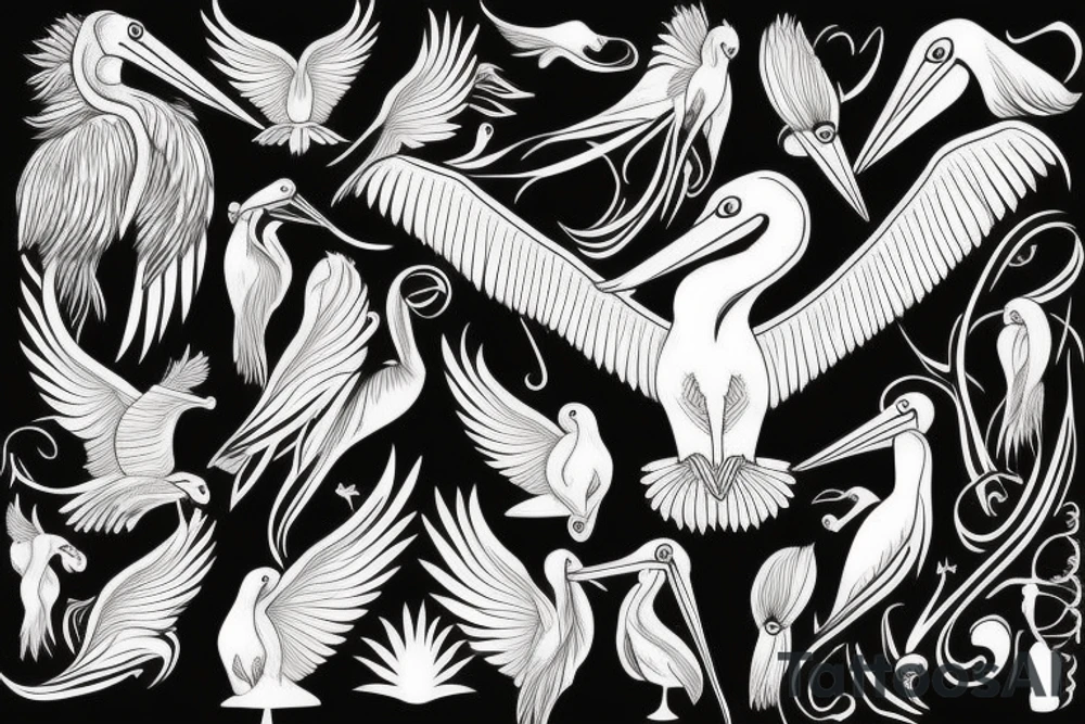 Simple pelican with open wings full bleeding tattoo idea