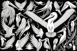 Simple pelican with open wings full bleeding tattoo idea