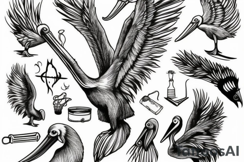 Simple pelican with open wings full bleeding tattoo idea