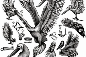Simple pelican with open wings full bleeding tattoo idea