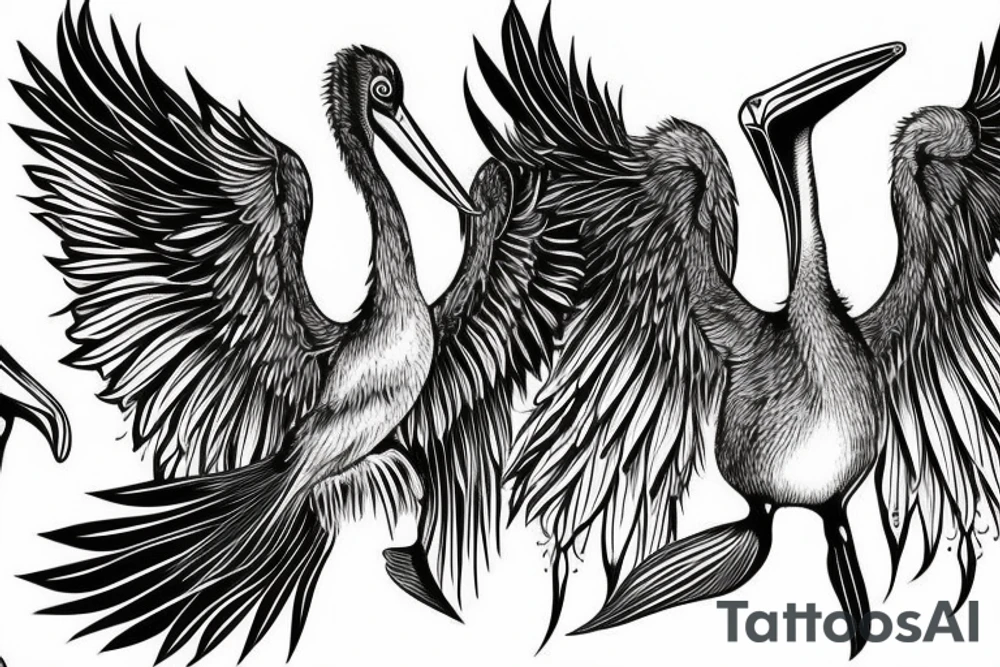 Pelican with open wings full bleeding tattoo idea