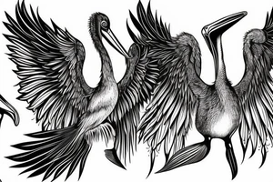 Pelican with open wings full bleeding tattoo idea