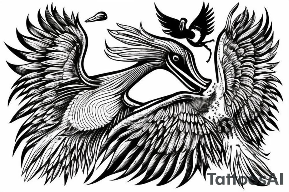 Pelican with open wings full bleeding tattoo idea