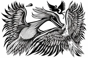 Pelican with open wings full bleeding tattoo idea