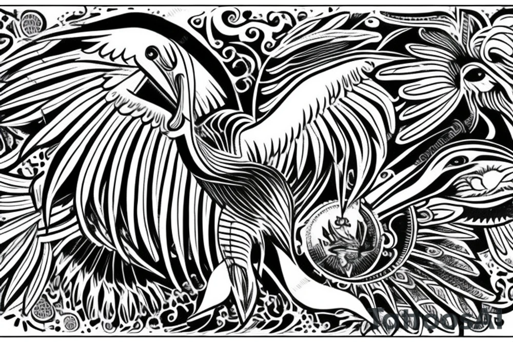 Pelican with open wings full bleeding tattoo idea