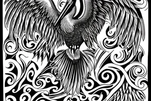 Pelican with open wings full bleeding tattoo idea