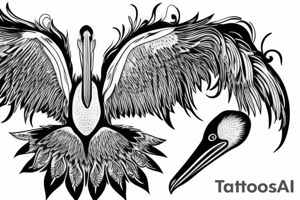 Pelican with open wings full bleeding flying tattoo idea