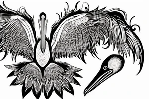 Pelican with open wings full bleeding flying tattoo idea