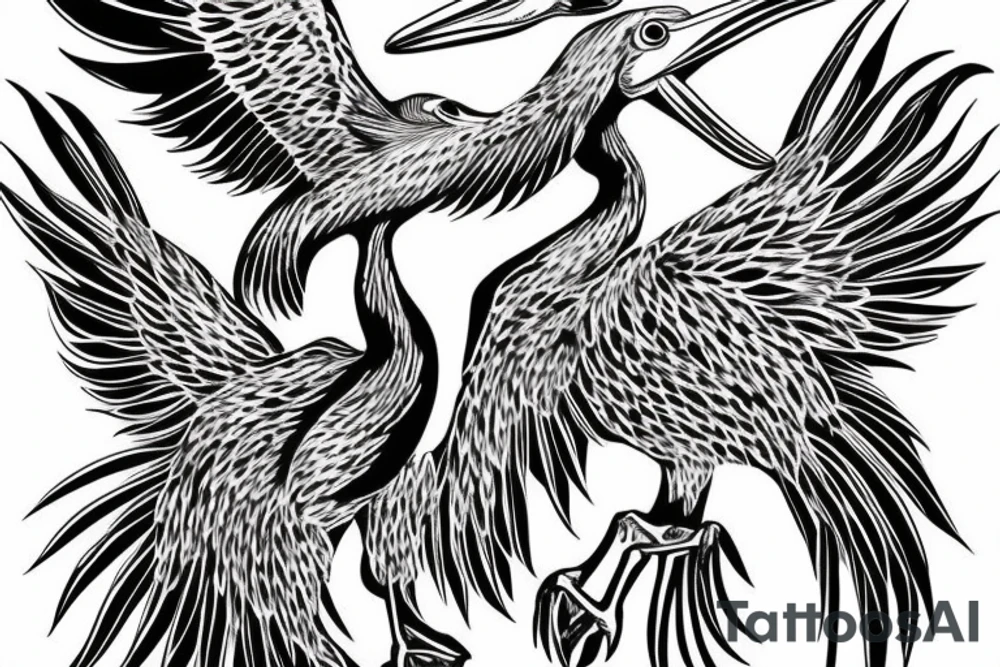 Pelican with open wings full bleeding flying tattoo idea