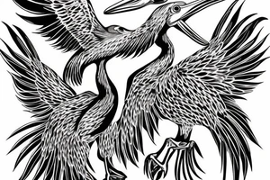Pelican with open wings full bleeding flying tattoo idea