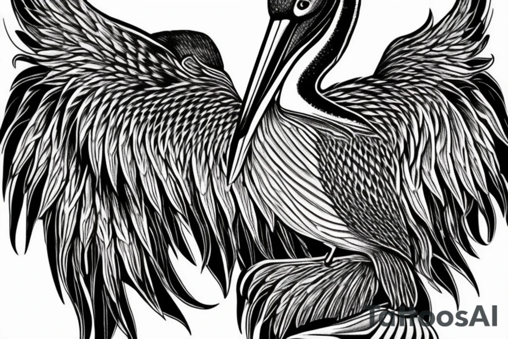 Pelican with open wings stretched bleeding tattoo idea