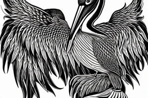 Pelican with open wings stretched bleeding tattoo idea