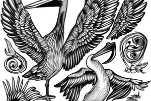 Pelican with open wings suffering tattoo idea