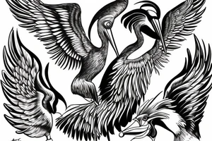 Pelican with open wings suffering tattoo idea