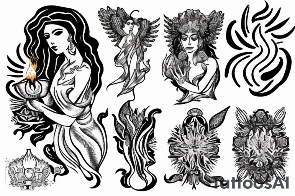 Greek goddess Hestia holding fire in her hands tattoo idea