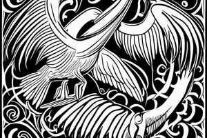Big pelican with open wings suffering tattoo idea