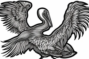 Big pelican with open wings big nozzle tattoo idea