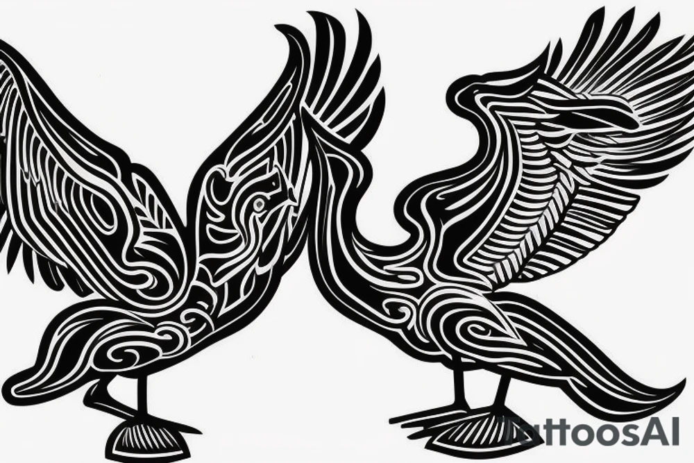 Long pelican with open wings open nozzle tattoo idea