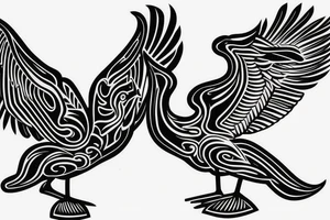 Long pelican with open wings open nozzle tattoo idea