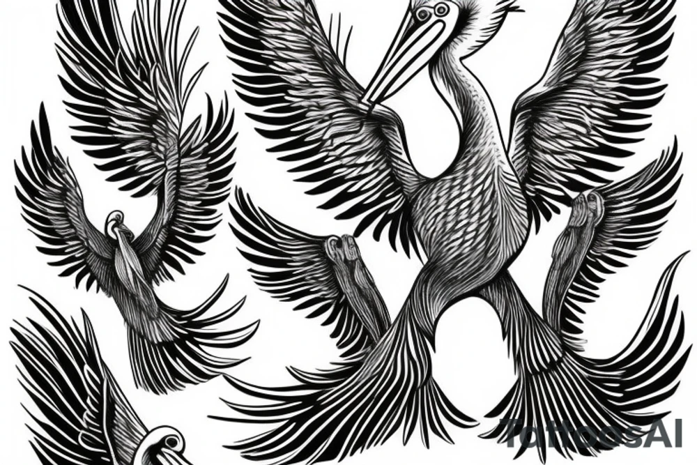 Long pelican with open wings tattoo idea