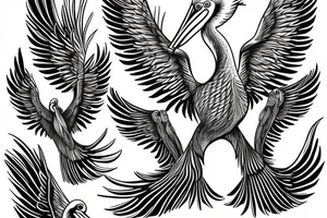 Long pelican with open wings tattoo idea