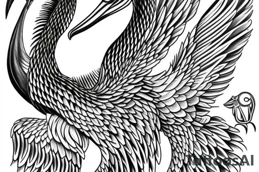 Long pelican with open wings tattoo idea