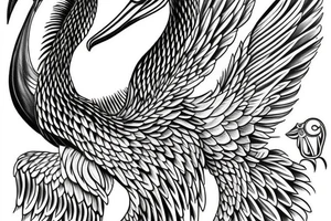 Long pelican with open wings tattoo idea