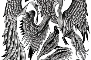 Long divine pelican with open wings tattoo idea