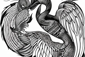 Long divine pelican with open wings full drawing tattoo idea