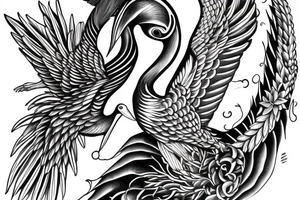 Long divine pelican with open wings full drawing tattoo idea