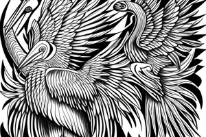 Long pelican with open wings full drawing tattoo idea